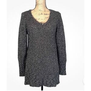 J Jill Knit Sweater Shirt Women M Black White Cotton‎ Rayon Boho Top Long Sleeve